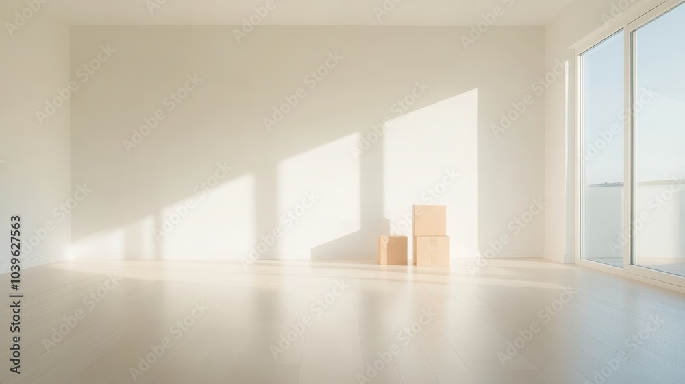 Fototapeta premium A room with a white wall and a box on the floor