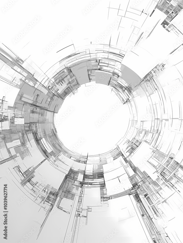 Abstract 3D rendering of a circular, futuristic structure with a white background. Abstract 3D rendering of a circular, futuristic structure with a white background.