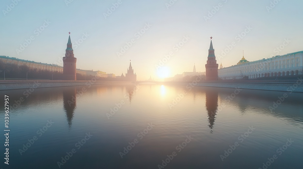 Fototapeta premium The sun is setting over a large body of water