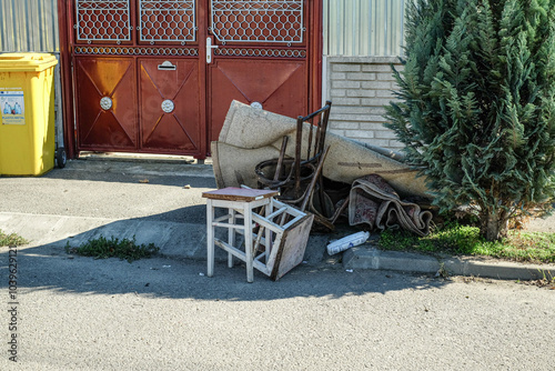 Photography Household miscellaneous rubbish items put on the street for council bulk waste c