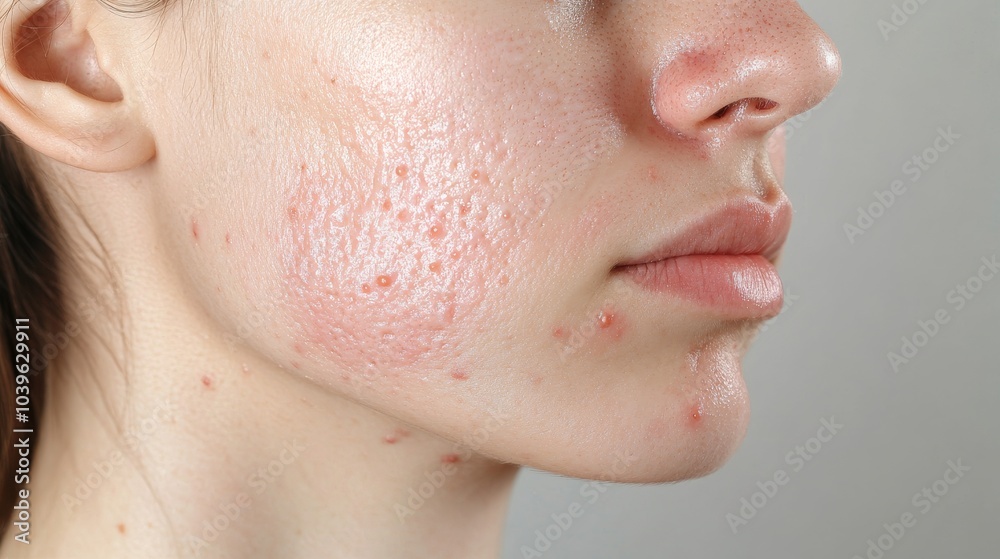 Obraz premium Close-up of woman's face with acne.