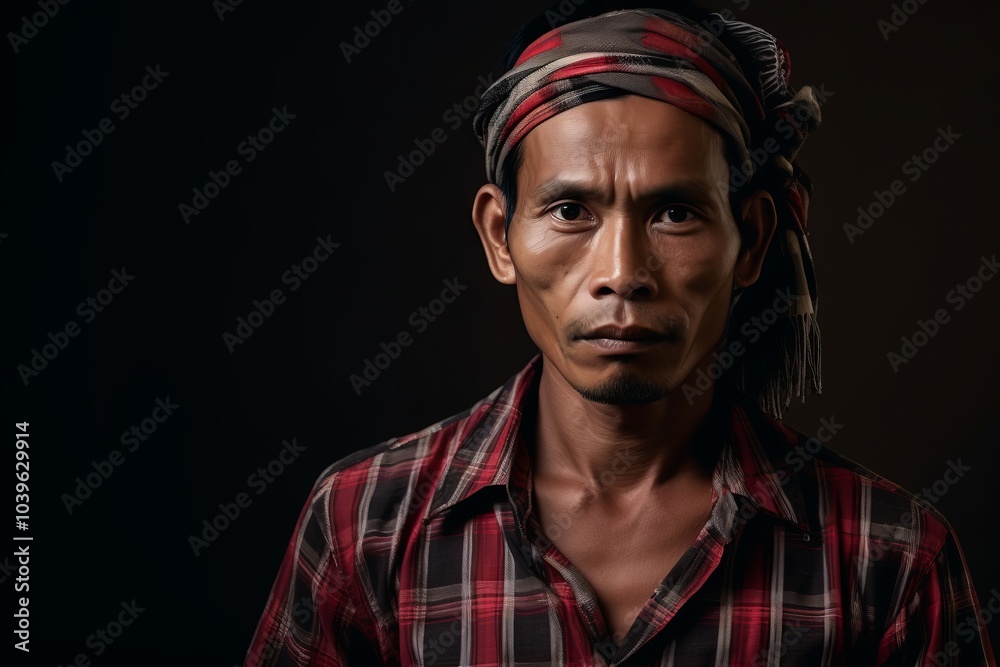 Portrait of a young man in a headscarf on a black background Portrait of a young man in a headscarf on a black background