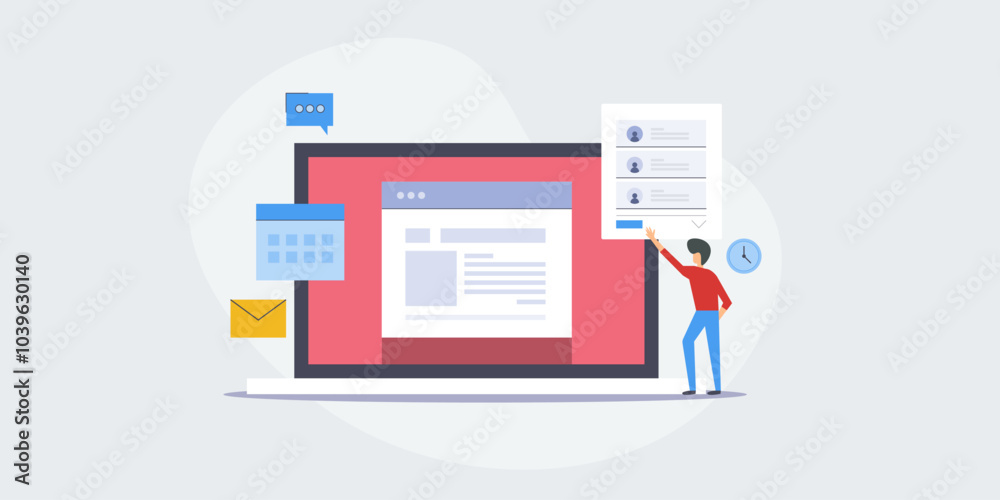 Customer service software, business people using CRM technology, digital marketing and client database, sales operation management conceptual vector illustration. Customer service software, business people using CRM technology, digital marketing and client database, sales operation management conceptual vector illustration.