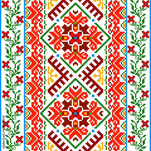 seamless pattern with cross , pixel art embroidery pattern. cross stitch pattern
