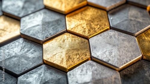 A close up of a bunch of metallic hexagones photo