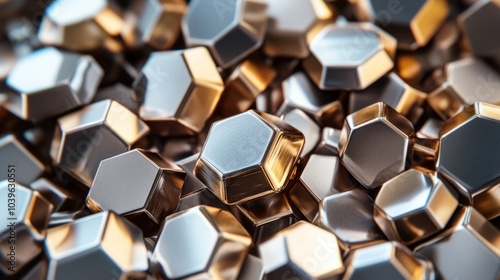 A close up of a bunch of metallic hexagones photo