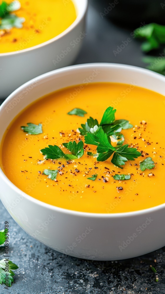 Delicious gourmet soup with clear broth, beautifully garnished with fresh, vibrant herbs and vegetables. Delicious gourmet soup with clear broth, beautifully garnished with fresh, vibrant herbs and vegetables.