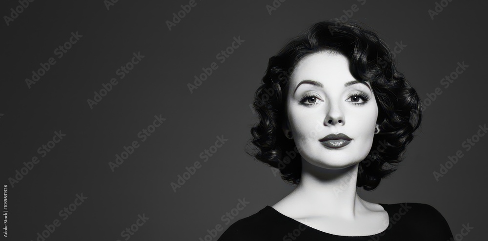 Fototapeta premium A woman exuding vintage glamour and grace with a radiant expression, embodying timeless elegance and charm.