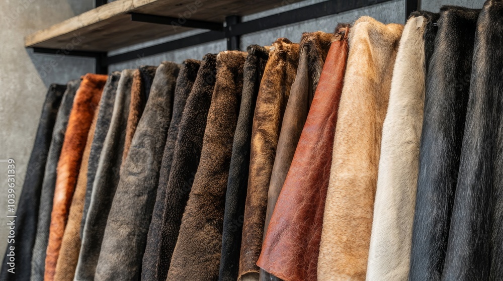 Leather and Fur Hides on Display. Leather and Fur Hides on Display.