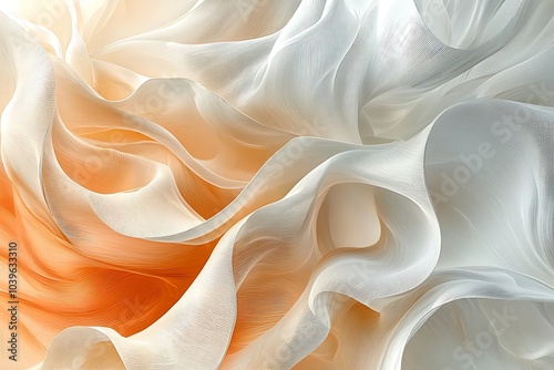 Abstract Orange and White Fabric Flowing in Waves