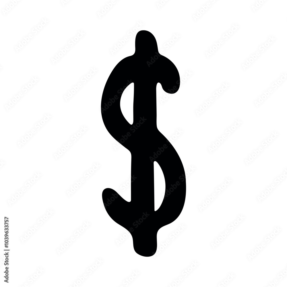 Fototapeta premium Hand drawn dollar currency symbol. Brush stroke doodle. Single element for design