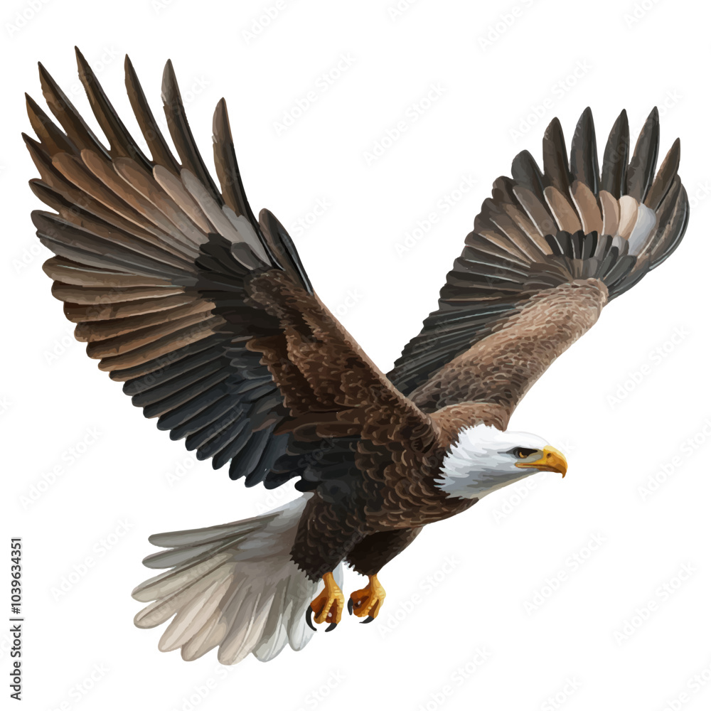 Fototapeta premium 3D cartoon vector realistic illustration of an eagle flying, on a white background.
