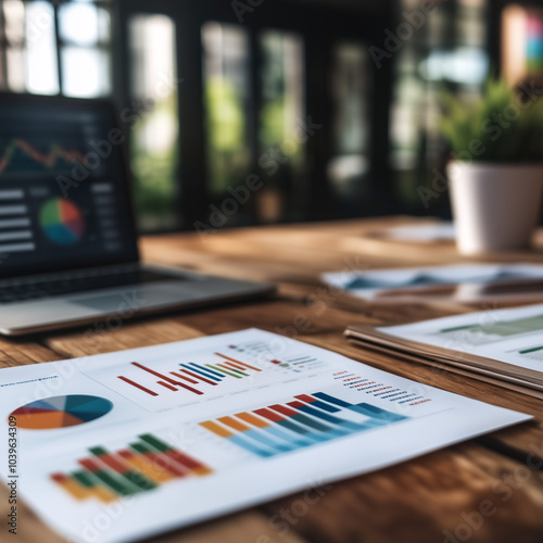 Financial documents and charts on a desk