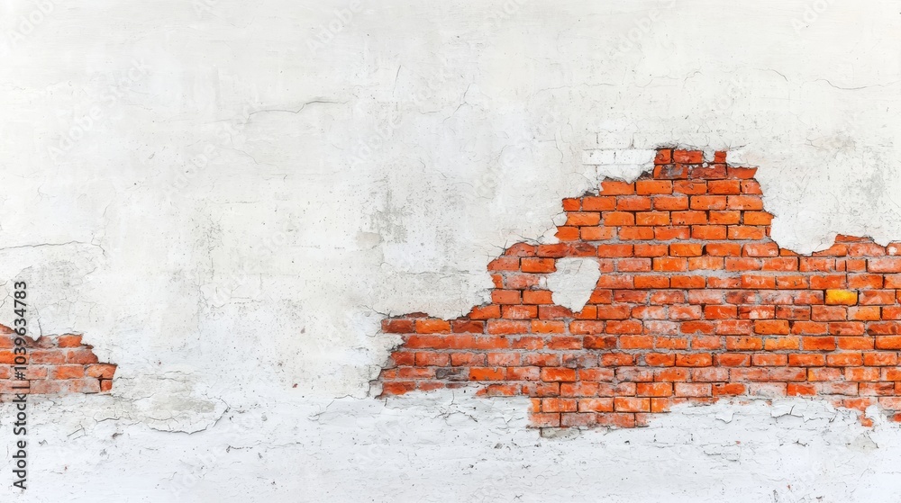 Obraz premium Peeling White Plaster on Brick Wall.