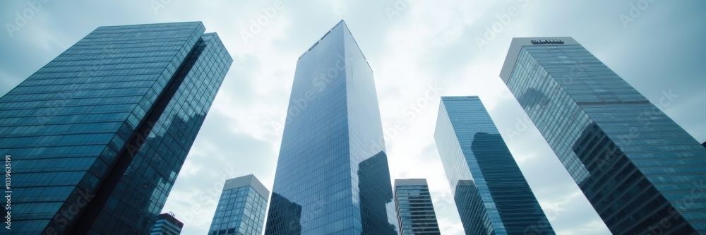 A stunning view of modern skyscrapers against a cloudy sky, evoking a sense of travel and urban exploration. Perfect for airport and travel-related themes. A stunning view of modern skyscrapers against a cloudy sky, evoking a sense of travel and urban exploration. Perfect for airport and travel-related themes.