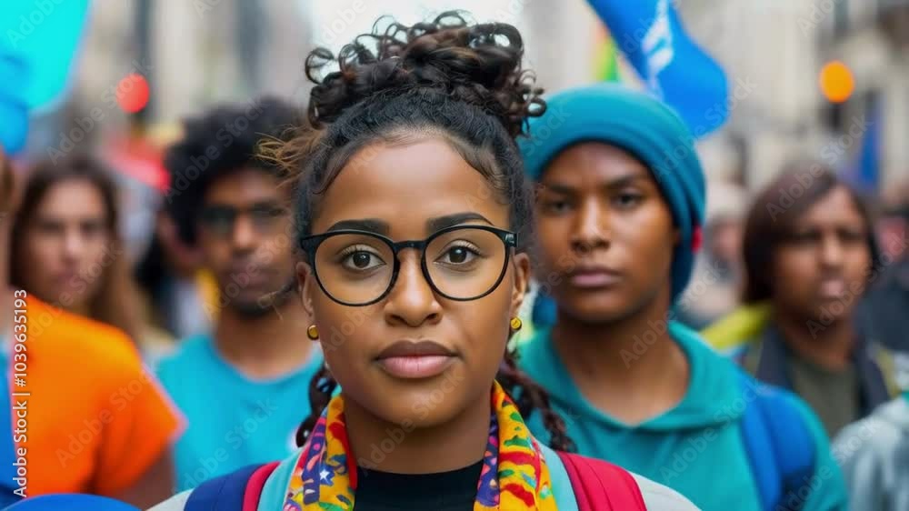 A confident individual stands out in a crowd, advocating for social change during a vibrant event. A confident individual stands out in a crowd, advocating for social change during a vibrant event.