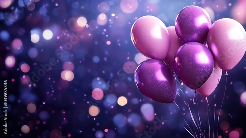 Abstract background with flying balloons in purple colors