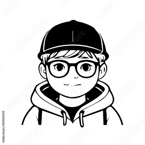 doodle style business illustration boy wearing cap 