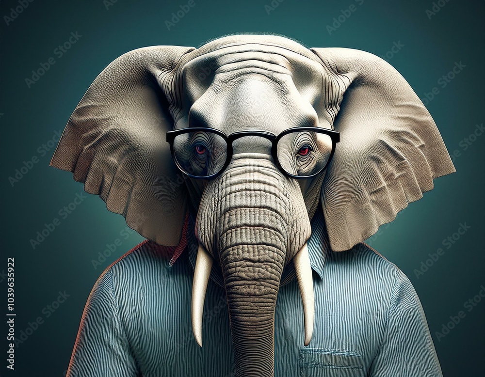 portrait elephant teacher with shirt and glasses portrait elephant teacher with shirt and glasses