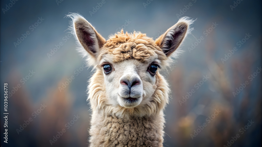 Obraz premium Close-up portrait of an alpaca, in a natural 