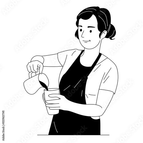 Hand Drawn Barista Making Coffee Illustration