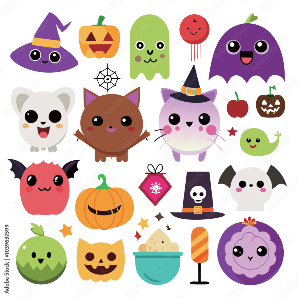 Naklejka premium Halloween Cute Cartoon Characters Collection