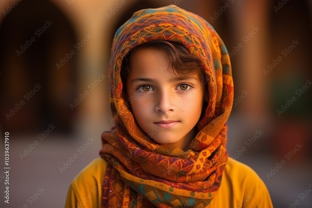 Portrait of a beautiful arabic boy in a colorful scarf Portrait of a beautiful arabic boy in a colorful scarf