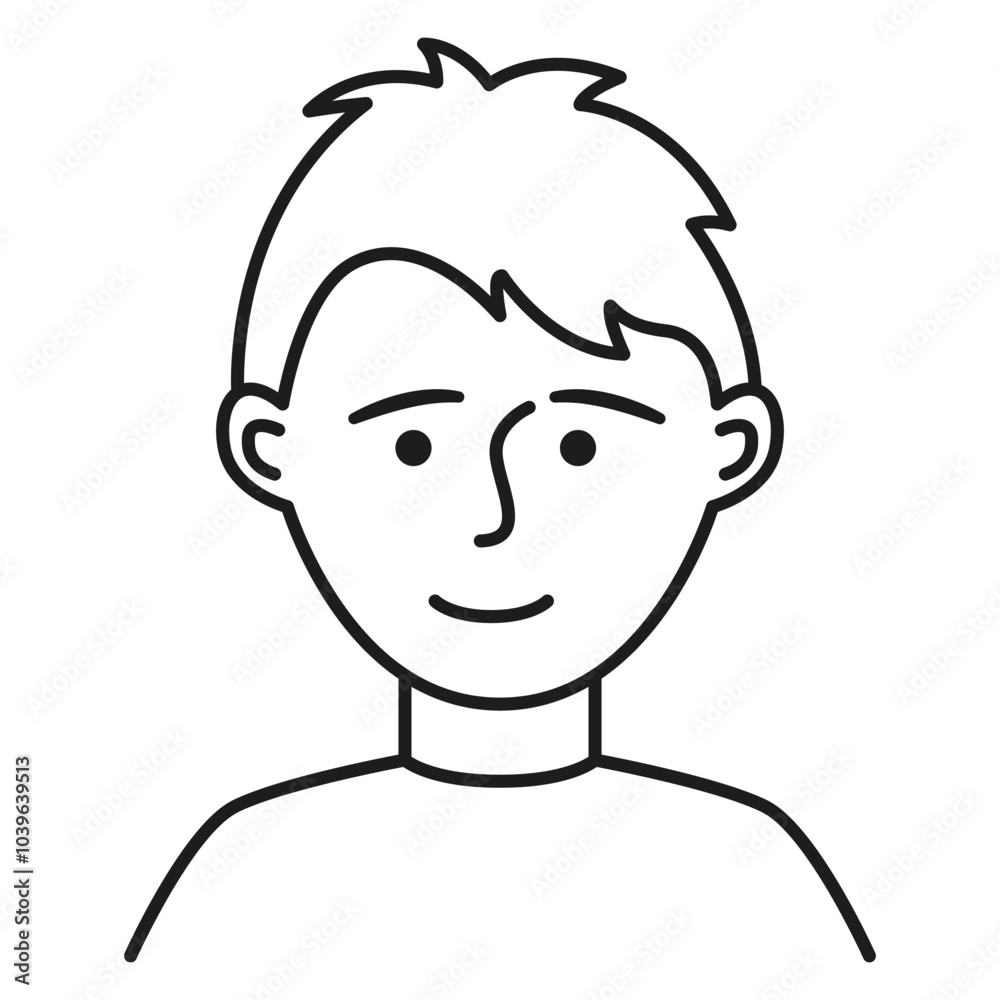Cute happy kid.Little boy. Portrait of a child.Outline vector illustration.Doodle sketch icon. Isolated on white background. Cute happy kid.Little boy. Portrait of a child.Outline vector illustration.Doodle sketch icon. Isolated on white background.