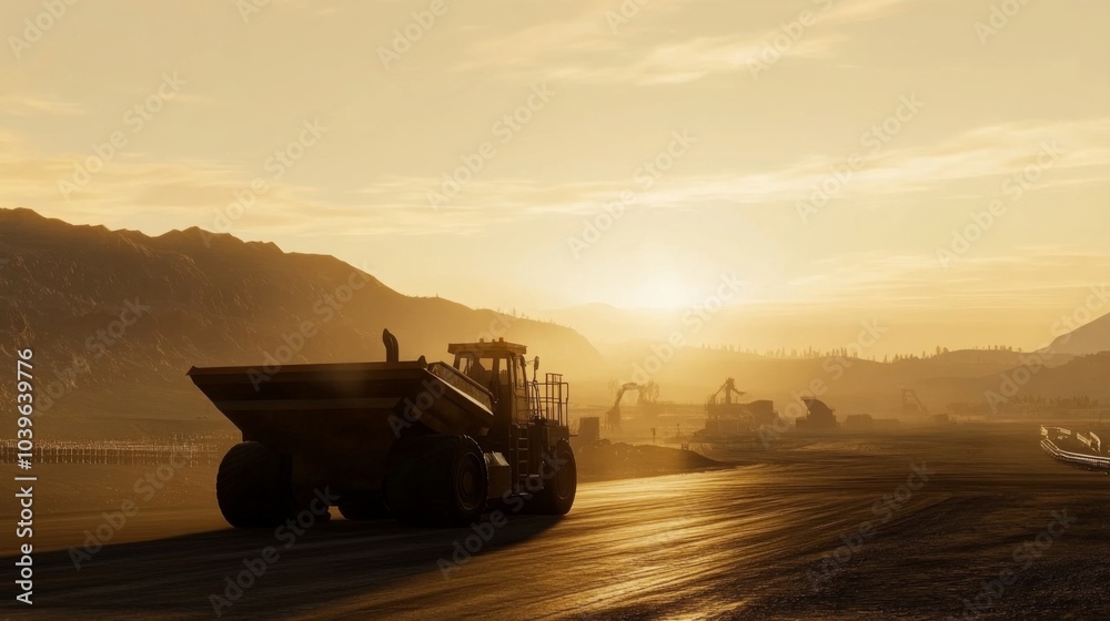 Fototapeta premium Heavy Equipment at Mining Site During Sunset
