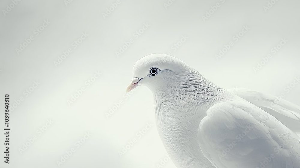 A white bird perched on a branch against a gray backdrop, contrasting with a nearby patch of white sky A white bird perched on a branch against a gray backdrop, contrasting with a nearby patch of white sky