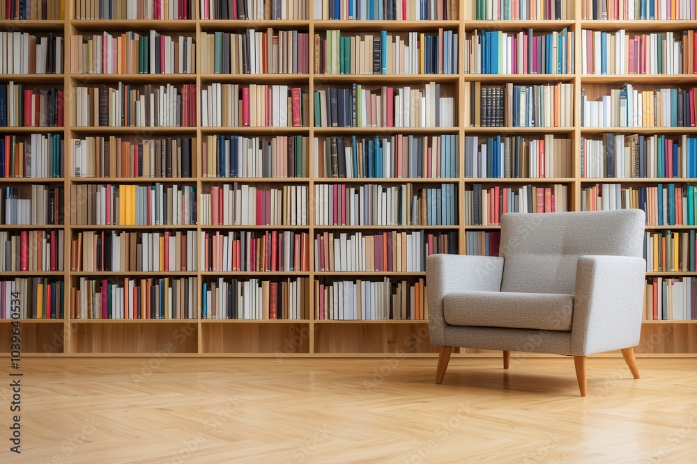A cozy reading corner embrace the serenity of books in a stylish armchair against a stunning bookshelf backdrop A cozy reading corner embrace the serenity of books in a stylish armchair against a stunning bookshelf backdrop