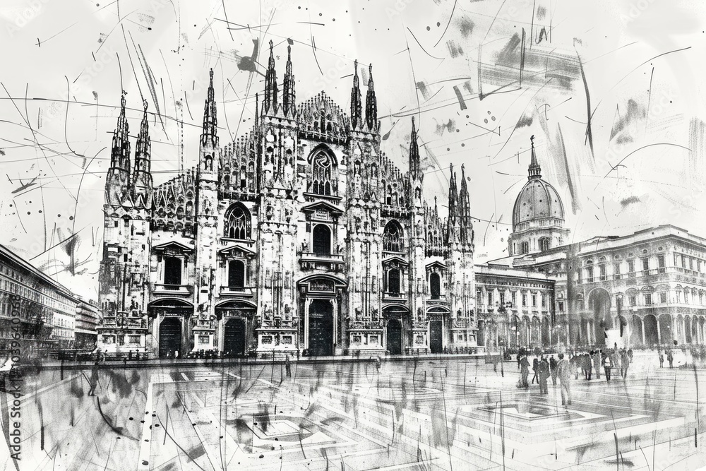 Fototapeta premium Milan ink sketch with Duomo