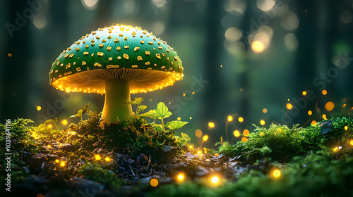 Wallpaper Mural An Enchanting Scene of a Cheerful Green Mushroom in a Mystical Forest Filled with Fantastical Elements Torontodigital.ca