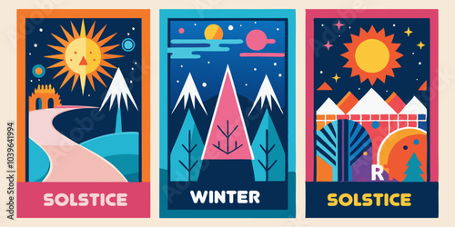 Vibrant solstice and winter geometric art for seasonal poster design