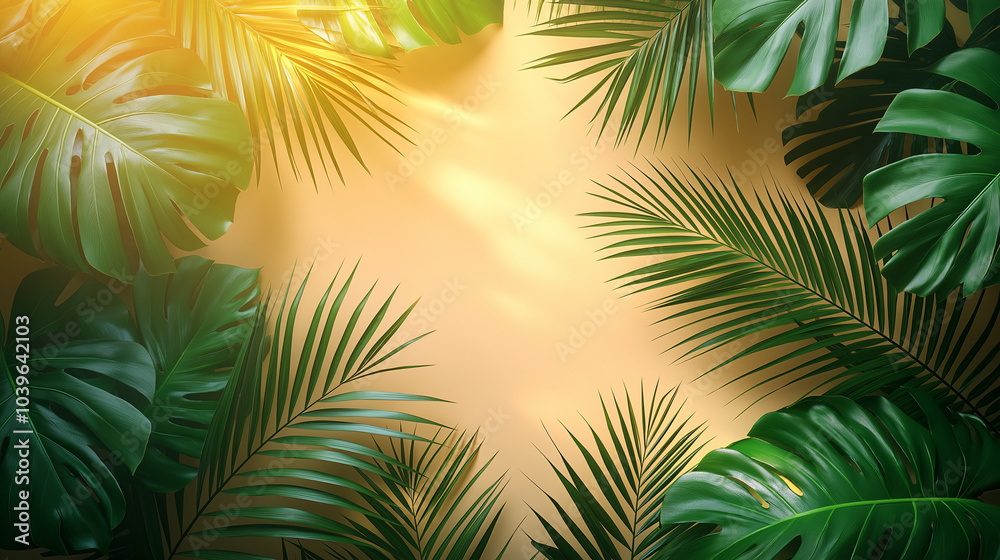 A close up of a leafy green plant with a yellow background A close up of a leafy green plant with a yellow background