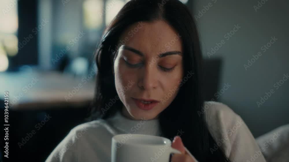 Portrait, thinking and woman drinking coffee with a positive business mindset smile and enjoying a cup of tea at home. Employee, peace and calm female worker relax while sipping hot beverage.
Portrait, thinking and woman drinking coffee with a positive business mindset smile and enjoying a cup of tea at home. Employee, peace and calm female worker relax while sipping hot beverage.