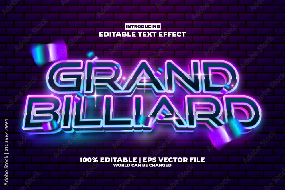 Fototapeta premium New Grand Billiard editable text effect in new modern trend style
