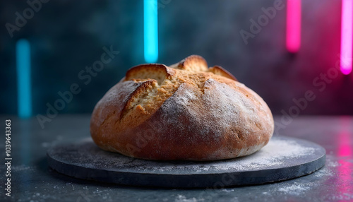 Round Sourdough Bread with Neon Light Accents