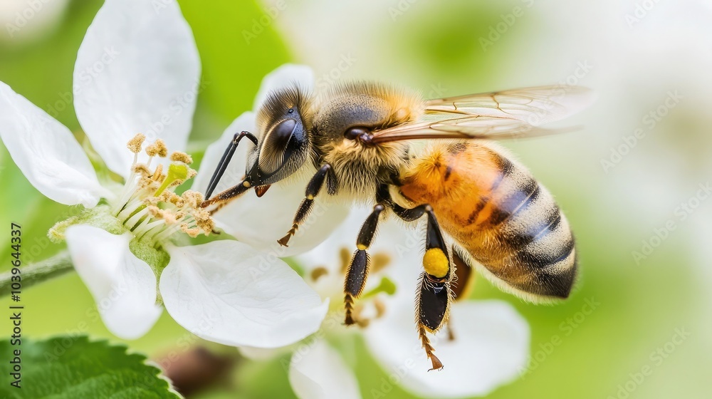 Close-Up of Bee Pollinating White Flower Close-Up of Bee Pollinating White Flower