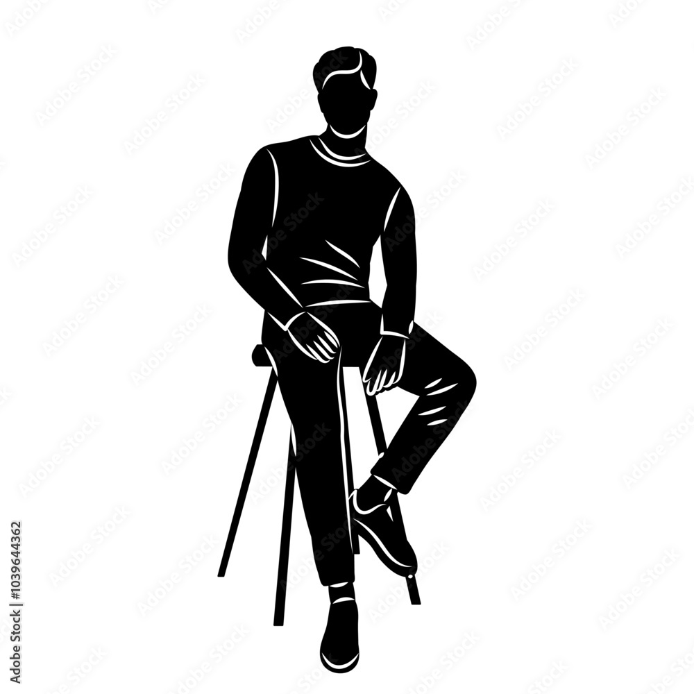 man sitting on chair silhouette, vector on white background