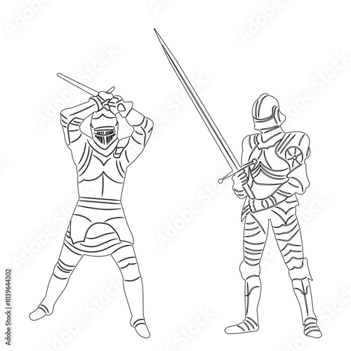 knights with swords sketch, vector on white background
