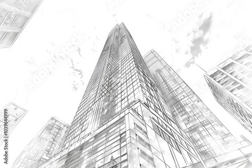 Idea sketches of skyscraper and portfolio images of similar renders.