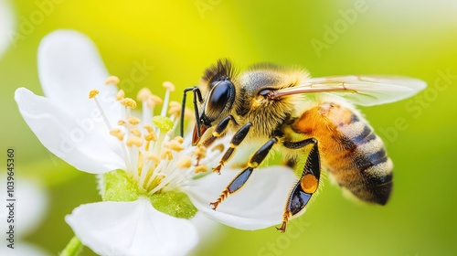 Close-Up of Bee Pollinating White Flower