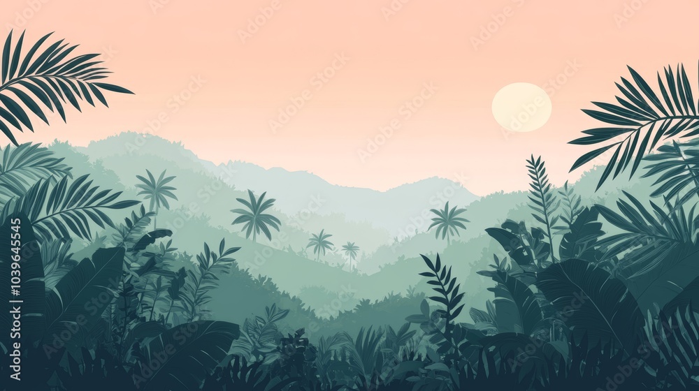 Naklejka premium Tranquil Jungle Landscape at Sunset