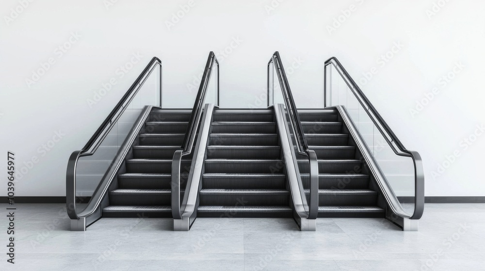 Modern escalators in a building. Modern escalators in a building.