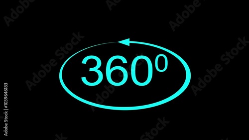360 degree arrow rotate view animation icon on black background. 4k video