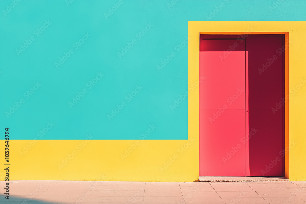 Red Door on Yellow and Turquoise Wall Red Door on Yellow and Turquoise Wall