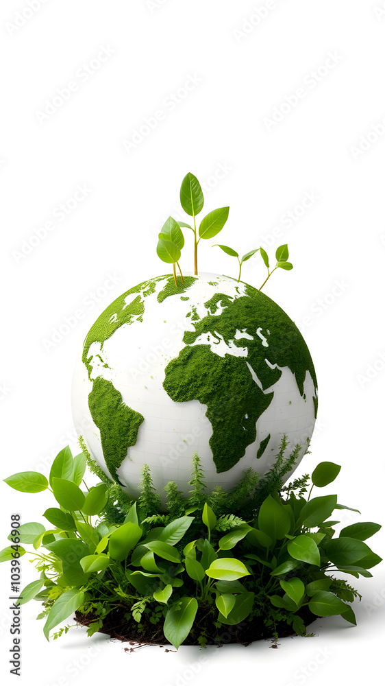 World sustainable future made in green eco friendly concept in the earth globe with white background. Generative AI World sustainable future made in green eco friendly concept in the earth globe with white background. Generative AI