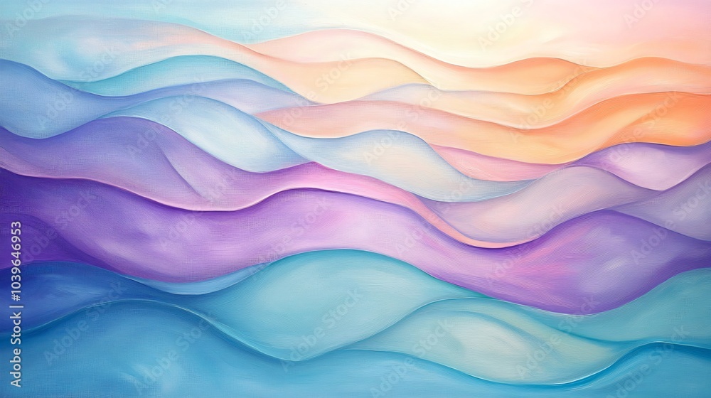 Abstract wavy background with blue, purple, and peach colors in a digital oil painting style.