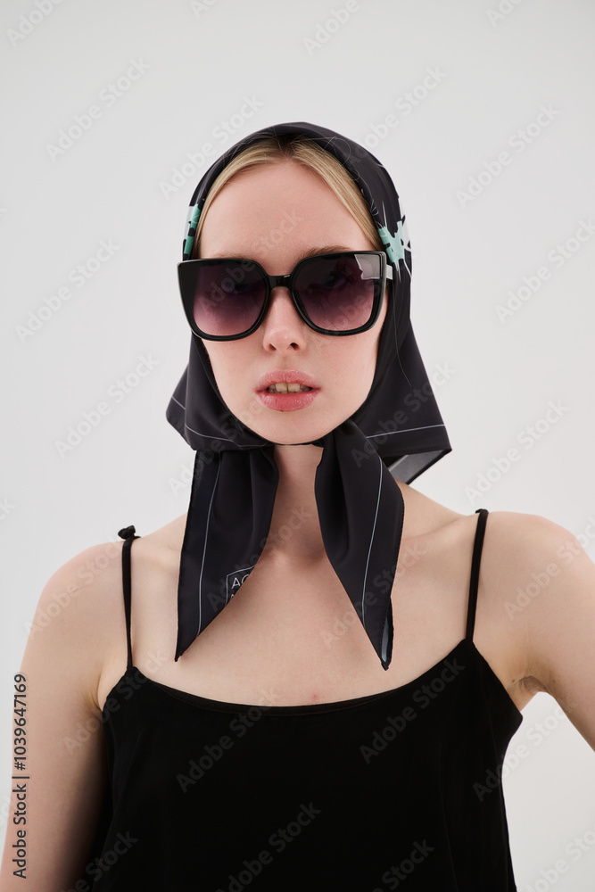 Naklejka premium Fashion shooting in studio . Professional model , fashionable clothes and style, new collection. stylish look.